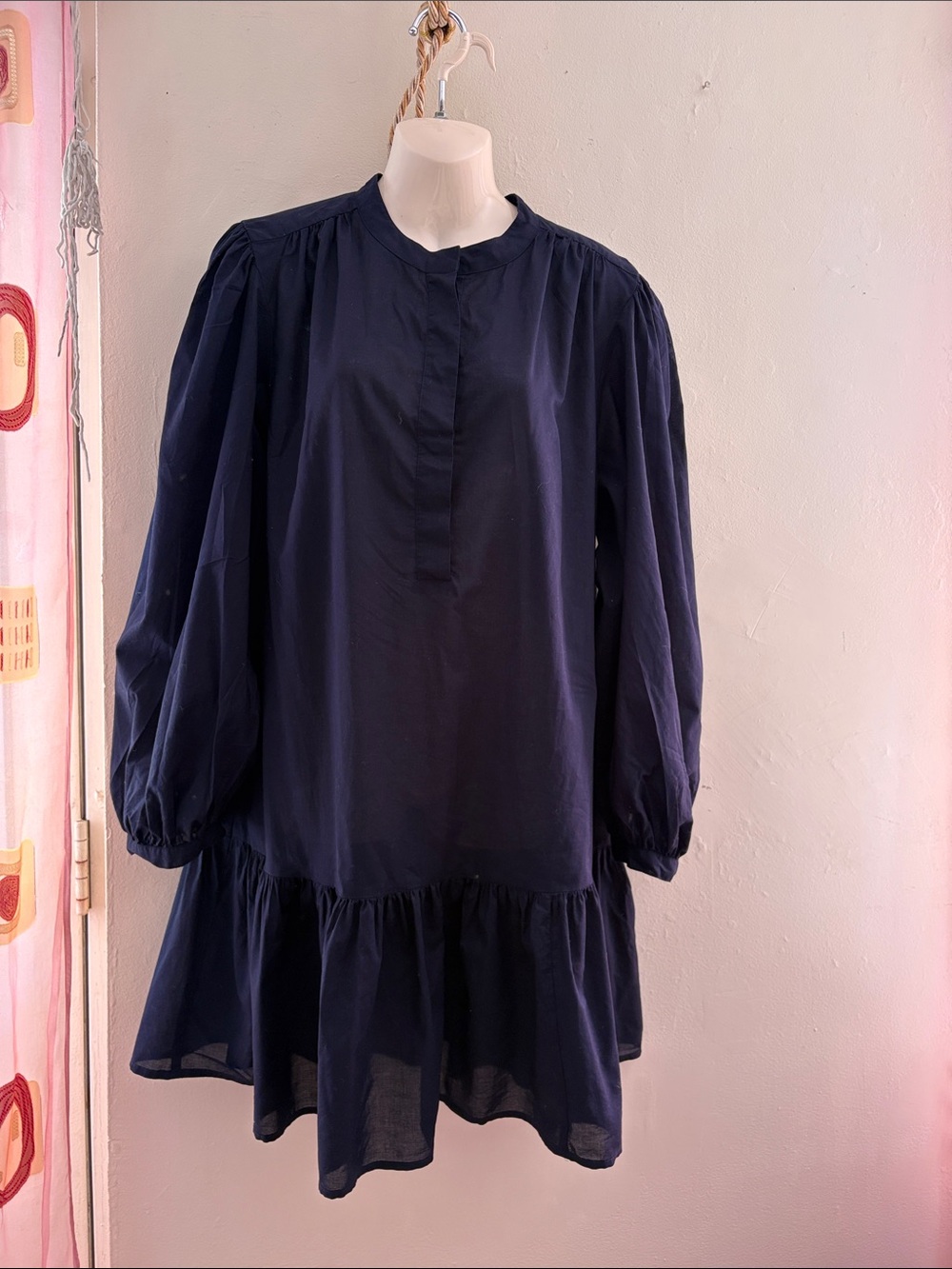 Banana Republic Dark Navy Puff-Sleeve Tiered Midi Dress